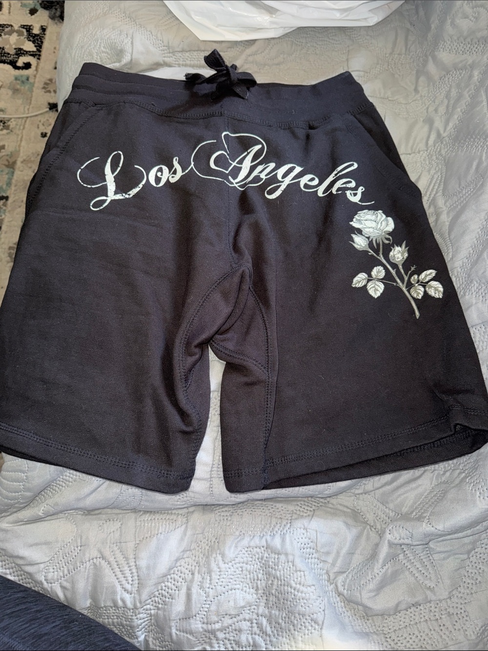 Los Angeles Black Athletic Lounge Shorts with Rose Print